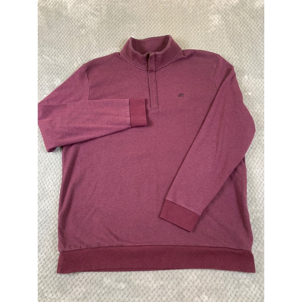 TravisMathew Mens XXL Quarter Zip Pullover Heather Burgundy Maroon Fleece Lined